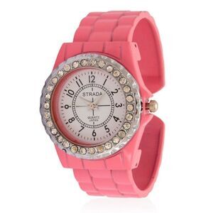 STRADA Watch Cuff Austrian Crystal Pink